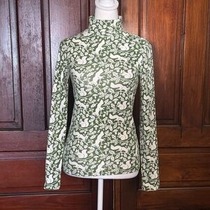 Mini Boden Squirrel Print Turtleneck Size 13-14 yrs Green & white